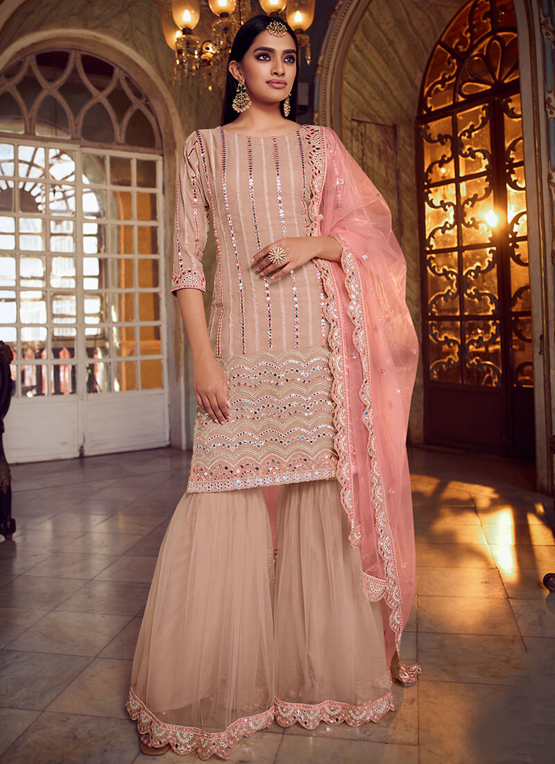 Light Pink Embroidered Gharara Suit ...